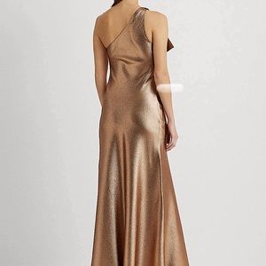 Lauren Ralph Lauren.Elzira one shoulder metallic copper long gown size 16 NWT